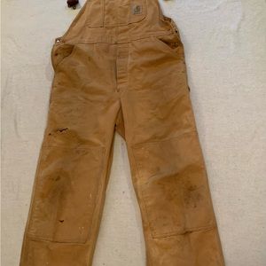 Vintage Carhartt Overall Tan Double Knee Duck Canvas Work Bibs Size 34x32